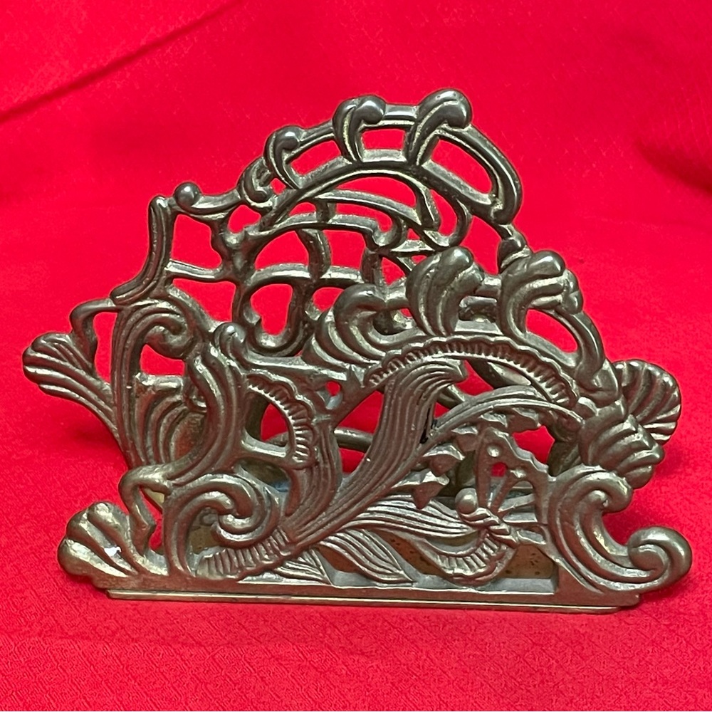 Vintage Brass Teleflora Letter/Napkin Holder from 1980. Scrolling Design.